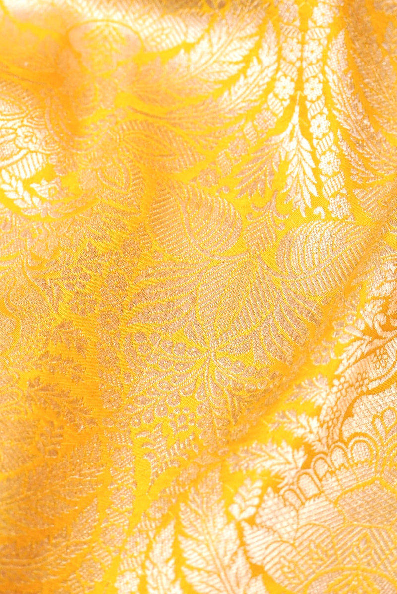 Handwoven Lemon Yellow Banarasi Katan Soft Silk Saree