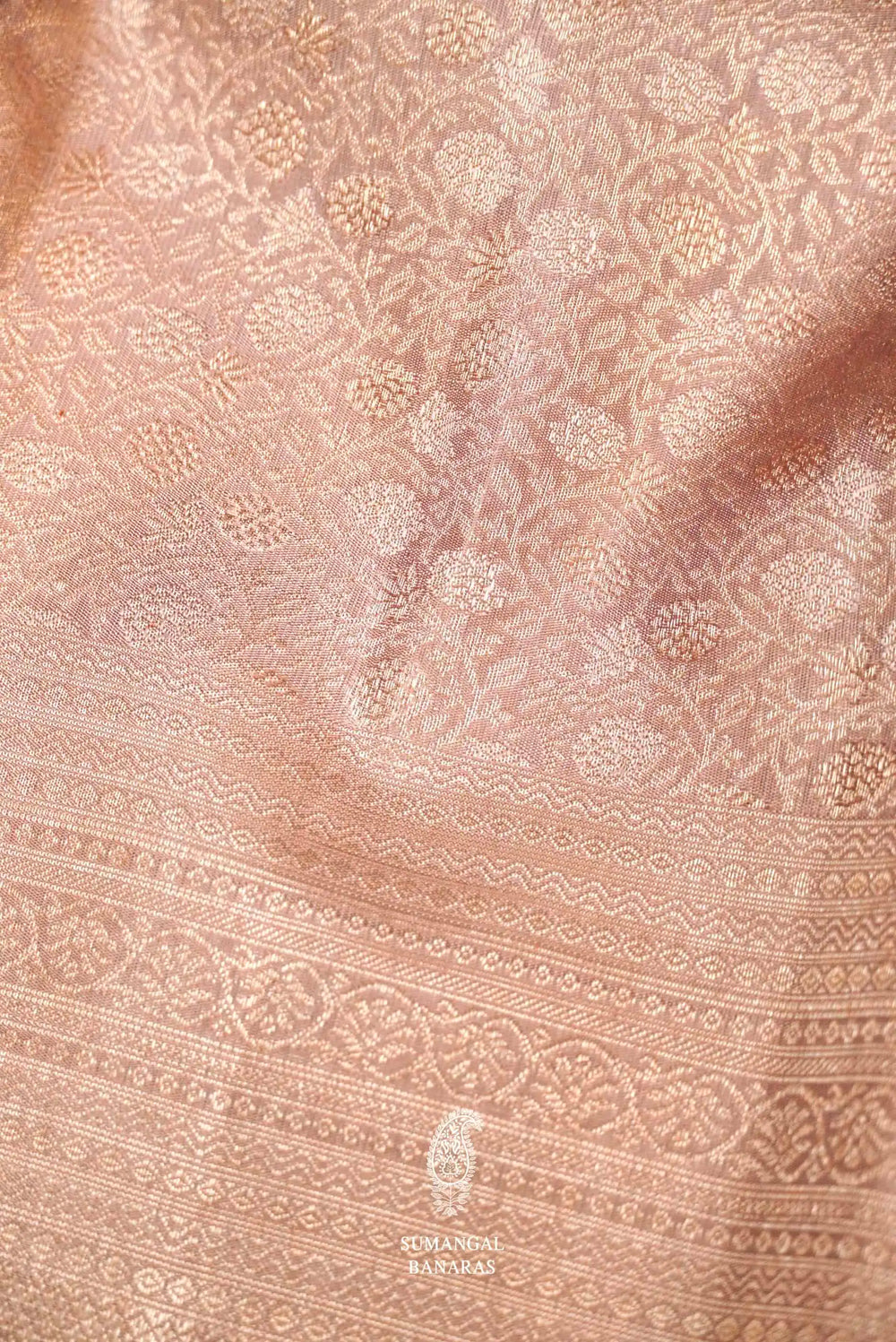 Handwoven Peach  Banarasi Pada Katan Silk Saree