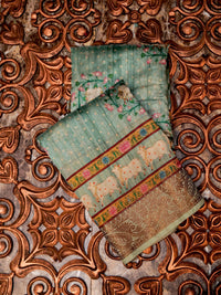 Banarasi Aqua Green Blended Chanderi Silk Saree
