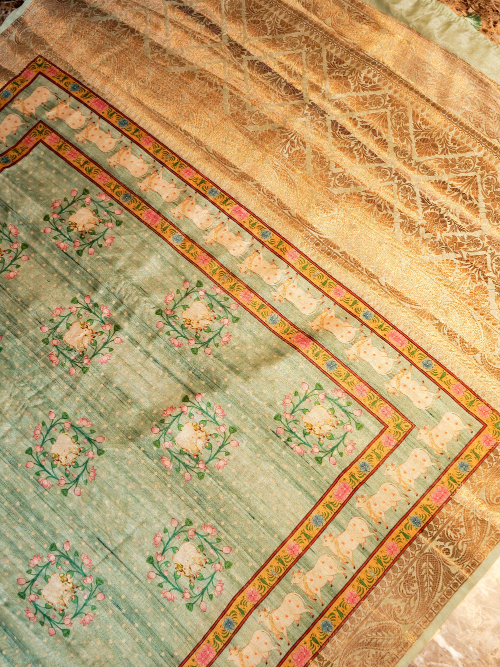 Banarasi Aqua Green Blended Chanderi Silk Saree