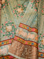 Banarasi Aqua Green Blended Chanderi Silk Saree