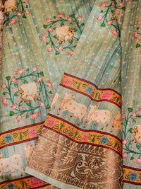 Banarasi Aqua Green Blended Chanderi Silk Saree