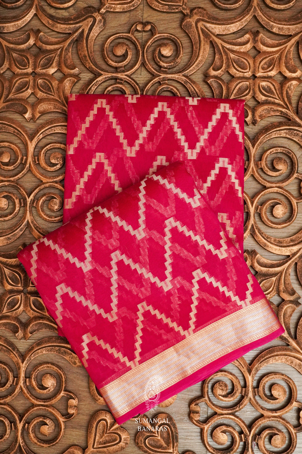 Handwoven Rani Pink Kora Organza Banarsi Silk Saree