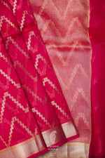 Handwoven Rani Pink Kora Organza Banarsi Silk Saree