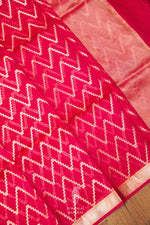 Handwoven Rani Pink Kora Organza Banarsi Silk Saree