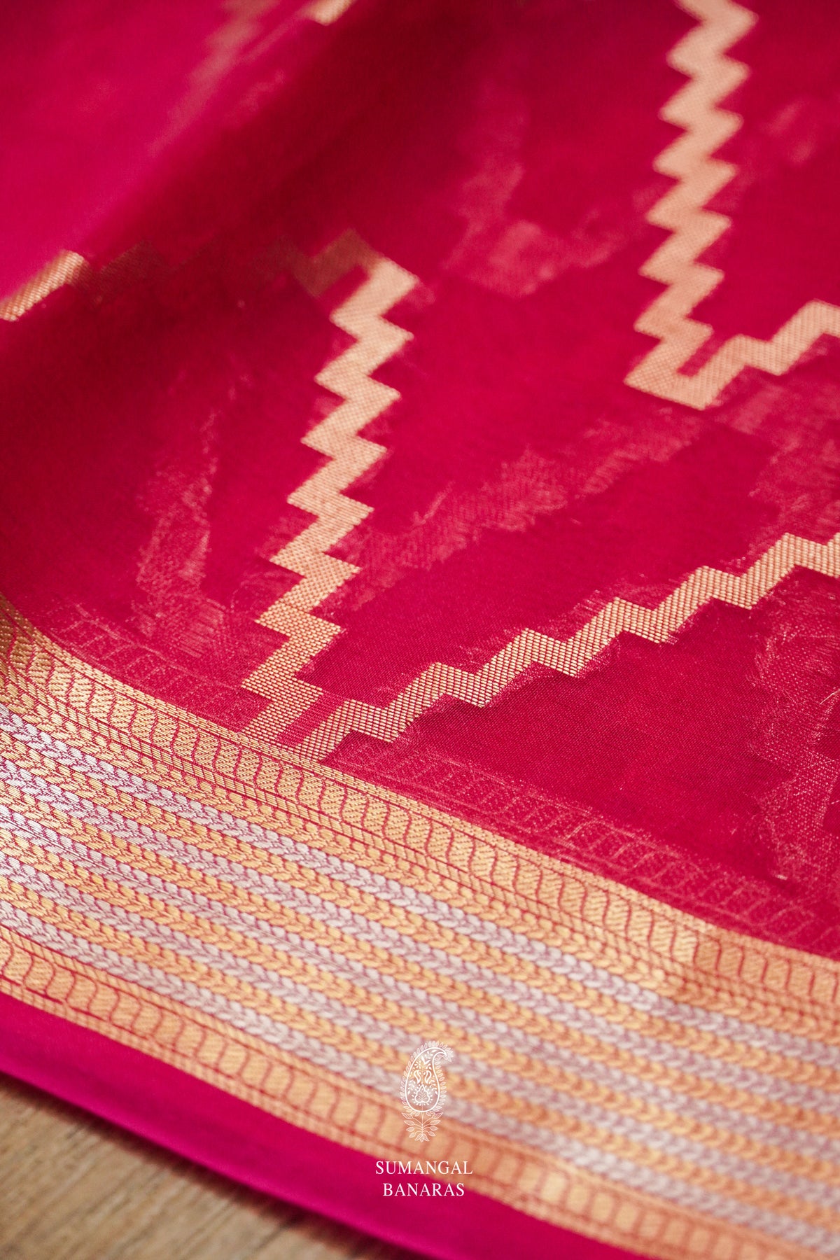 Handwoven Rani Pink Kora Organza Banarsi Silk Saree