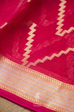 Handwoven Rani Pink Kora Organza Banarsi Silk Saree