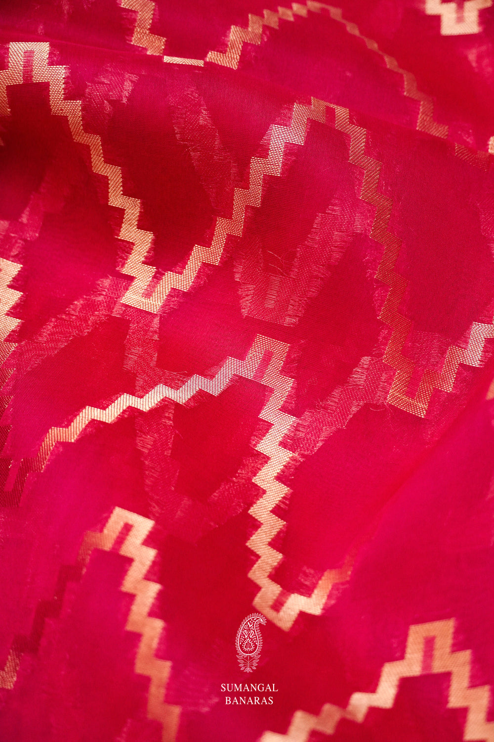 Handwoven Rani Pink Kora Organza Banarsi Silk Saree