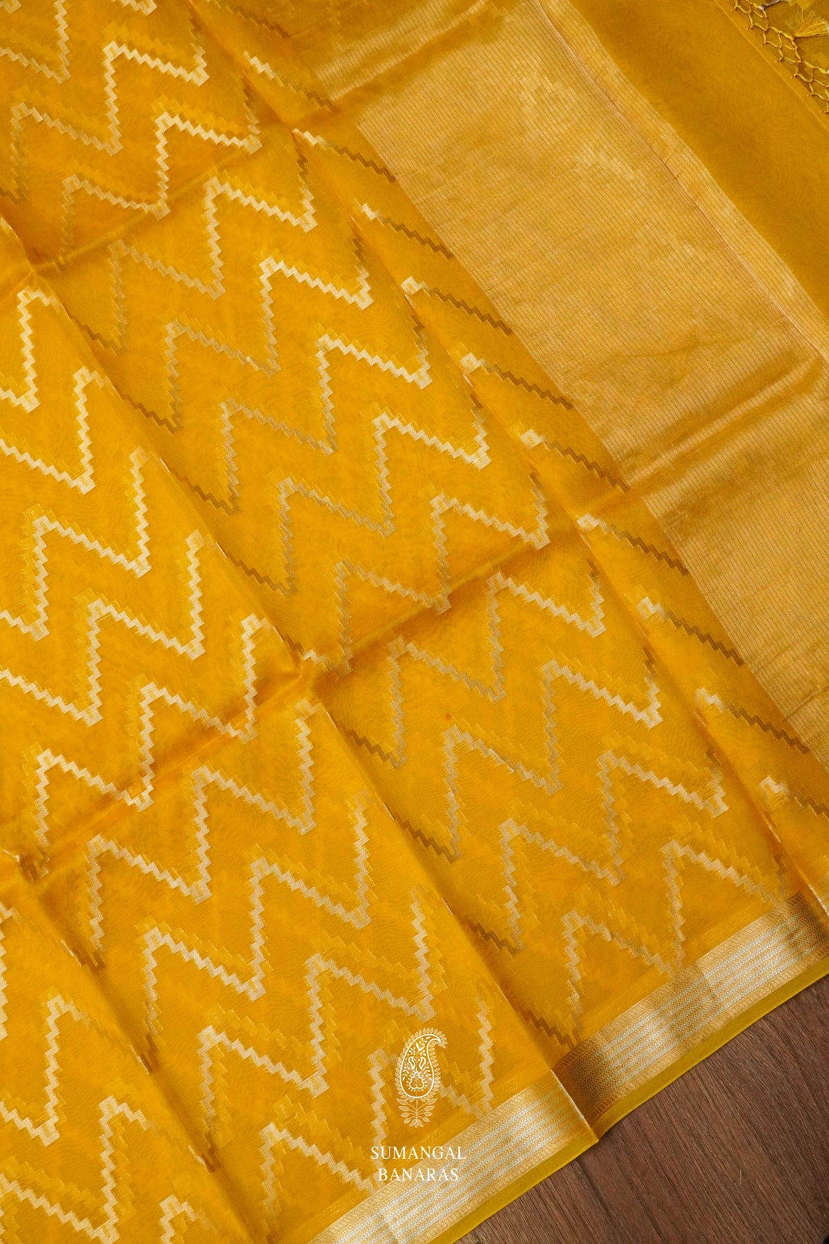Handwoven Yellow Kora Organza Banarsi Silk Saree