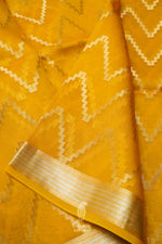 Handwoven Yellow Kora Organza Banarsi Silk Saree