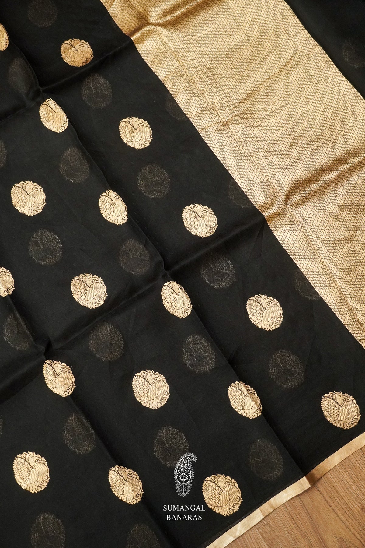 Handwoven Black Kora Organza Banarsi Silk Saree