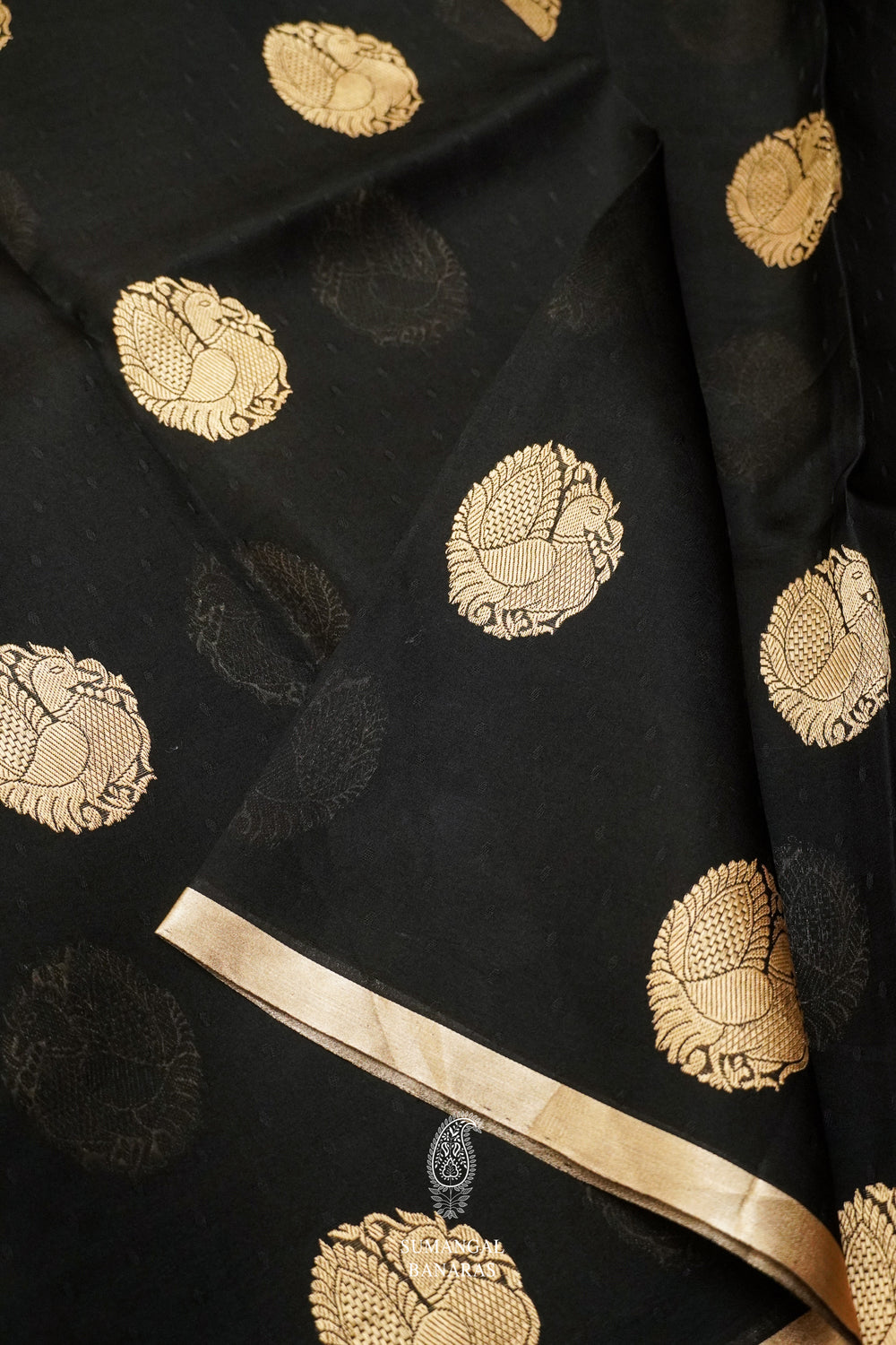 Handwoven Black Kora Organza Banarsi Silk Saree