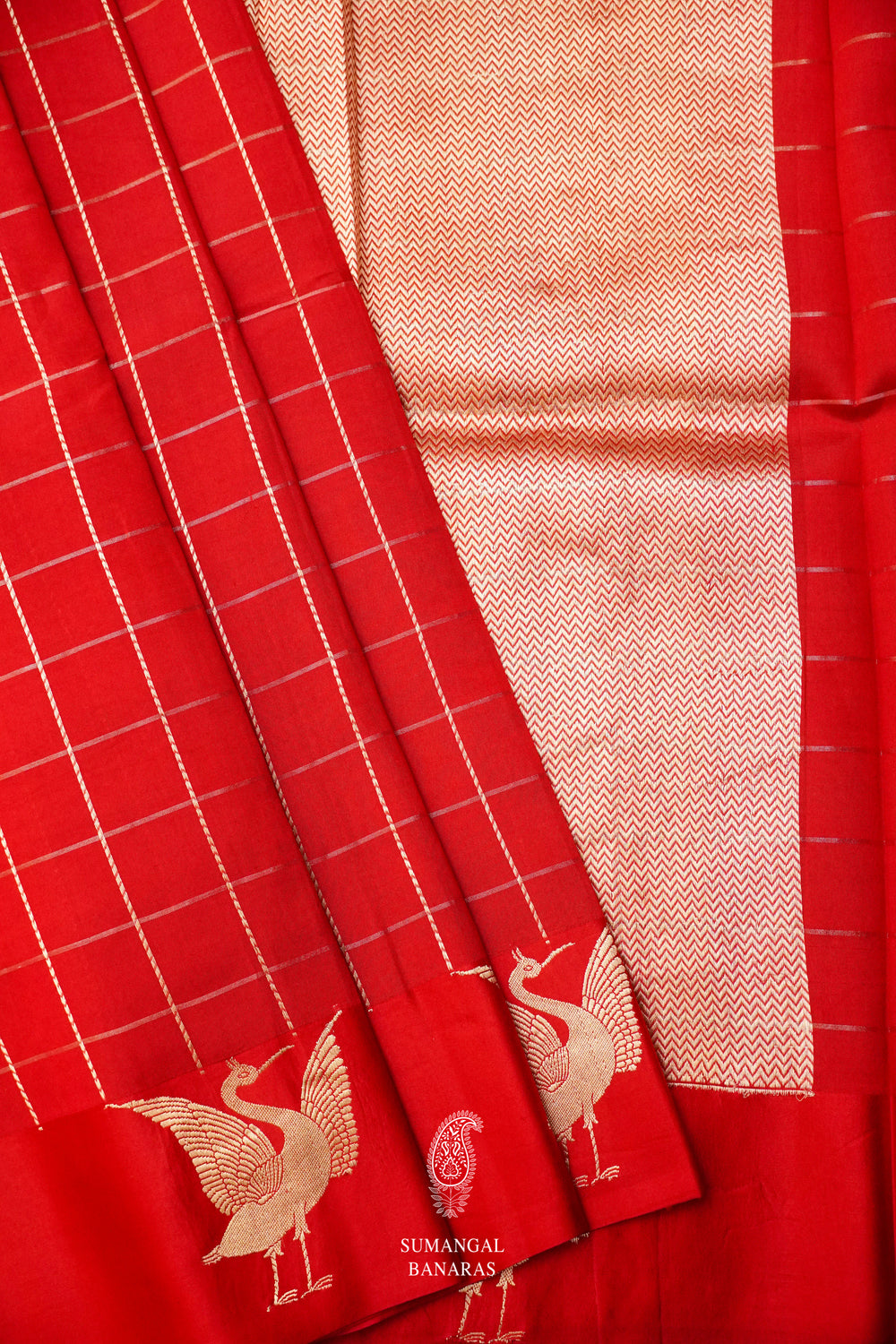 Handwoven Ruby Red Katan Silk Banarsi Saree