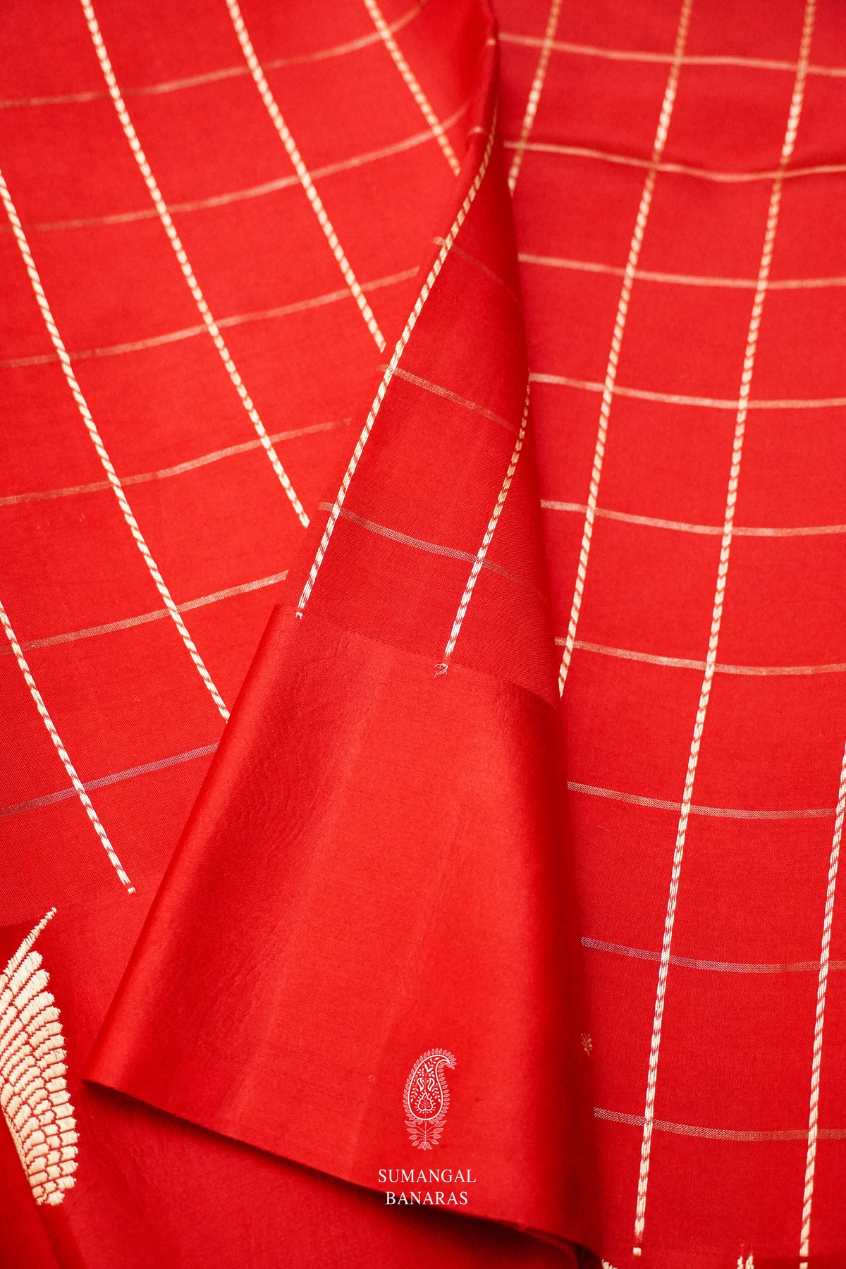 Handwoven Ruby Red Katan Silk Banarsi Saree