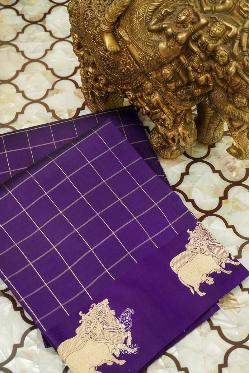 Handwoven Melange Purple Katan Silk Banarsi Saree