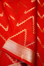 Handwoven Rusty Red Katan Silk Banarsi Saree