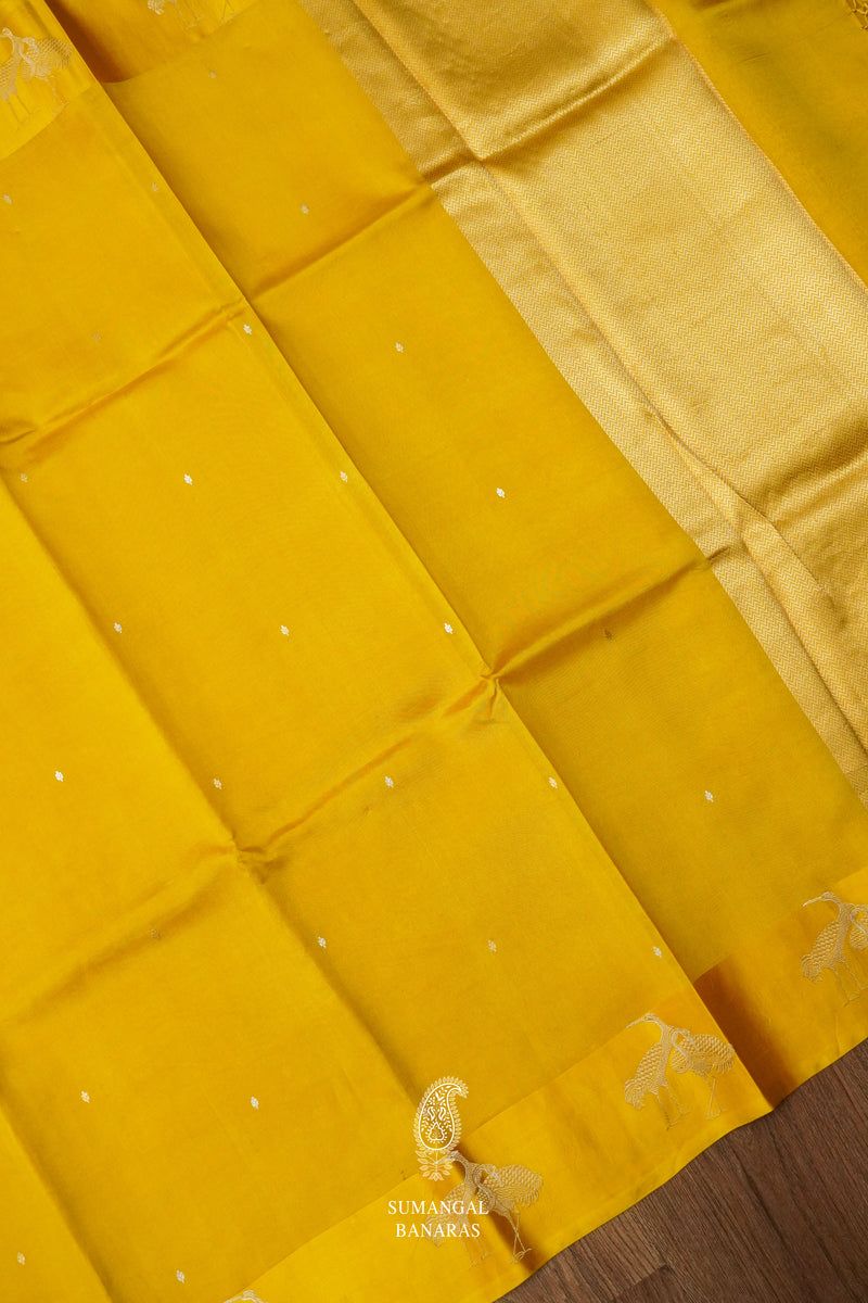 Handwoven Sunshine Yellow Katan Silk Banarsi Saree