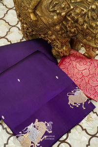 Handwoven Stone Purple Katan Silk Banarsi Saree