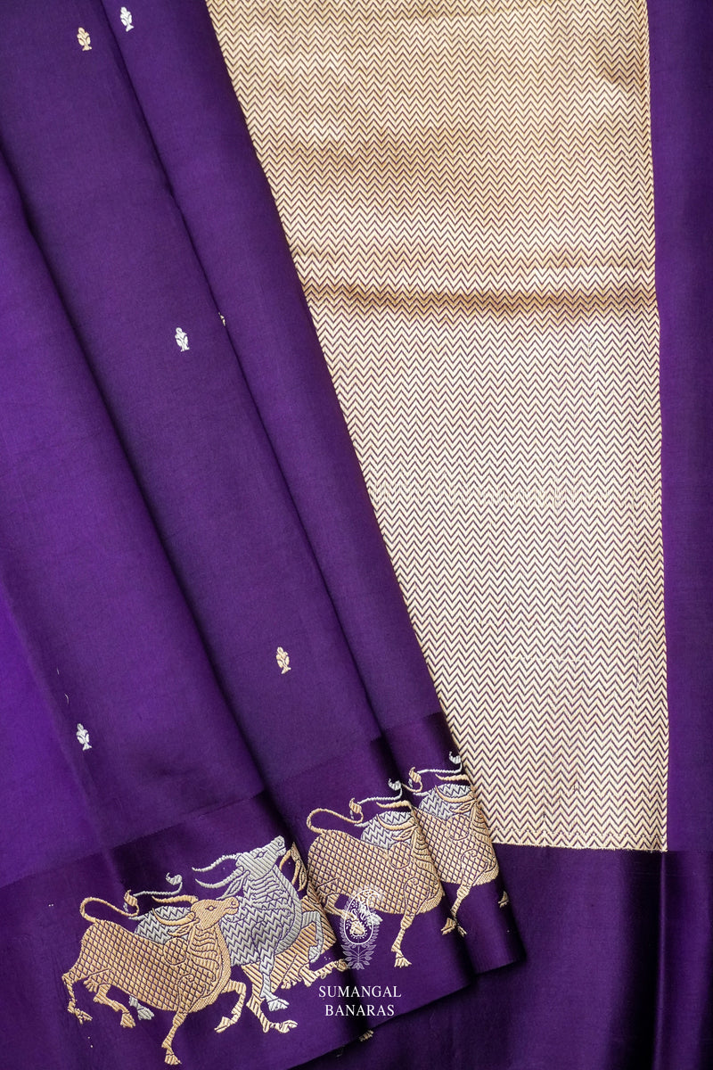 Handwoven Stone Purple Katan Silk Banarsi Saree