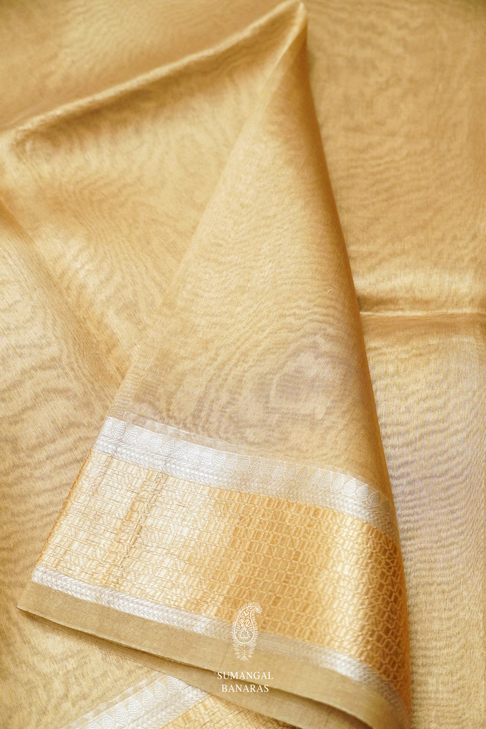 Handwoven Glow Gold Banarsi Tissue Silk Saree