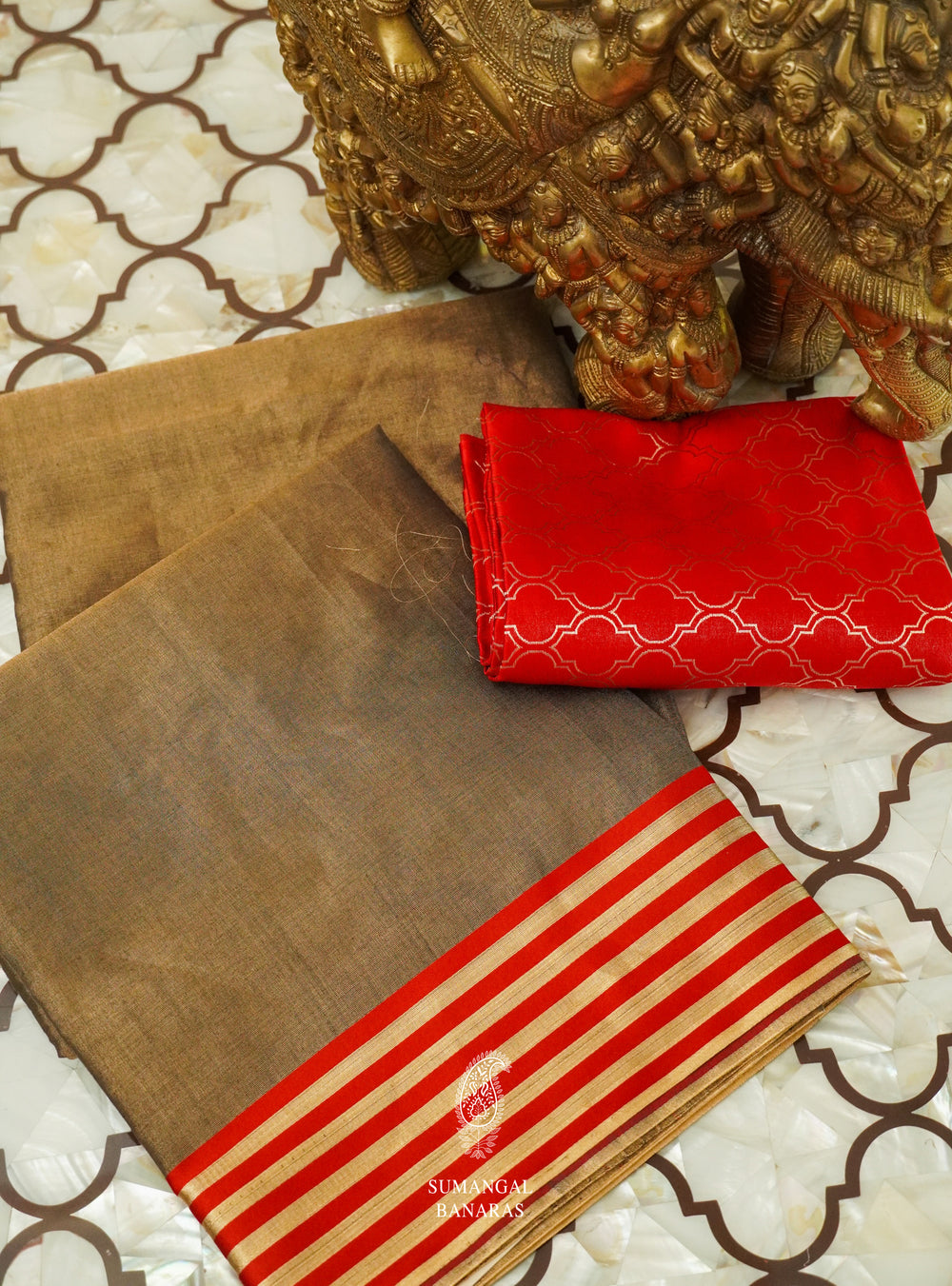 Handwoven Bronze Copper Banarsi Tissue Silk Saree