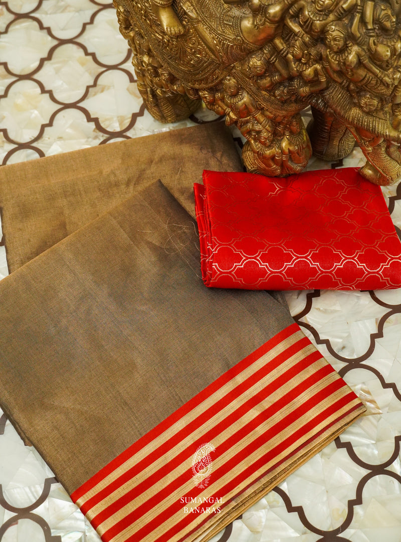 Handwoven Bronze Copper Banarsi Tissue Silk Saree