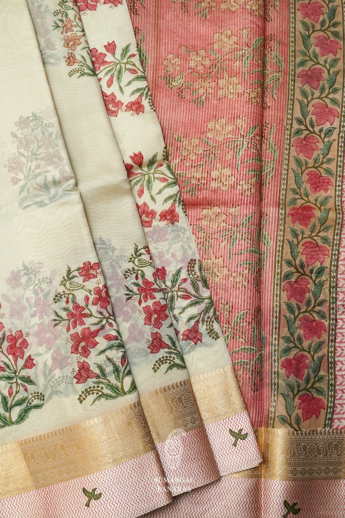 Handwoven Dove White Banarsi Silk Saree