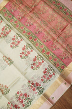 Handwoven Dove White Banarsi Silk Saree