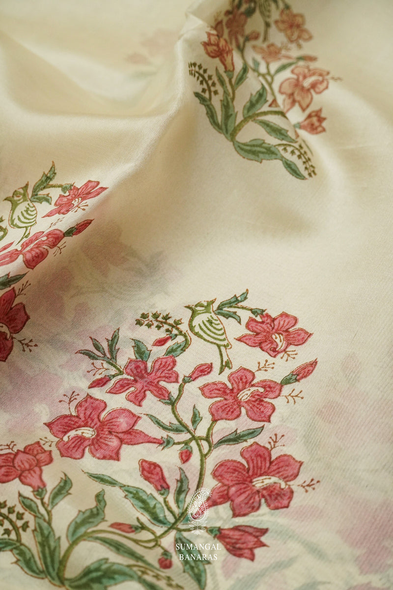 Handwoven Dove White Banarsi Silk Saree