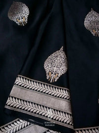 Handwoven Black Banarasi Mashru Silk Saree