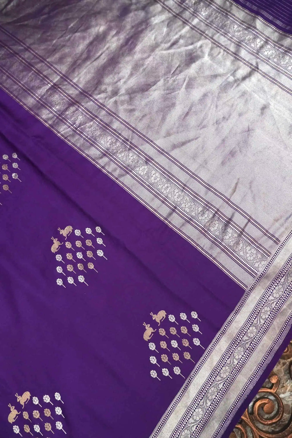 Handwoven Purple Banarasi Mushru Silk Saree