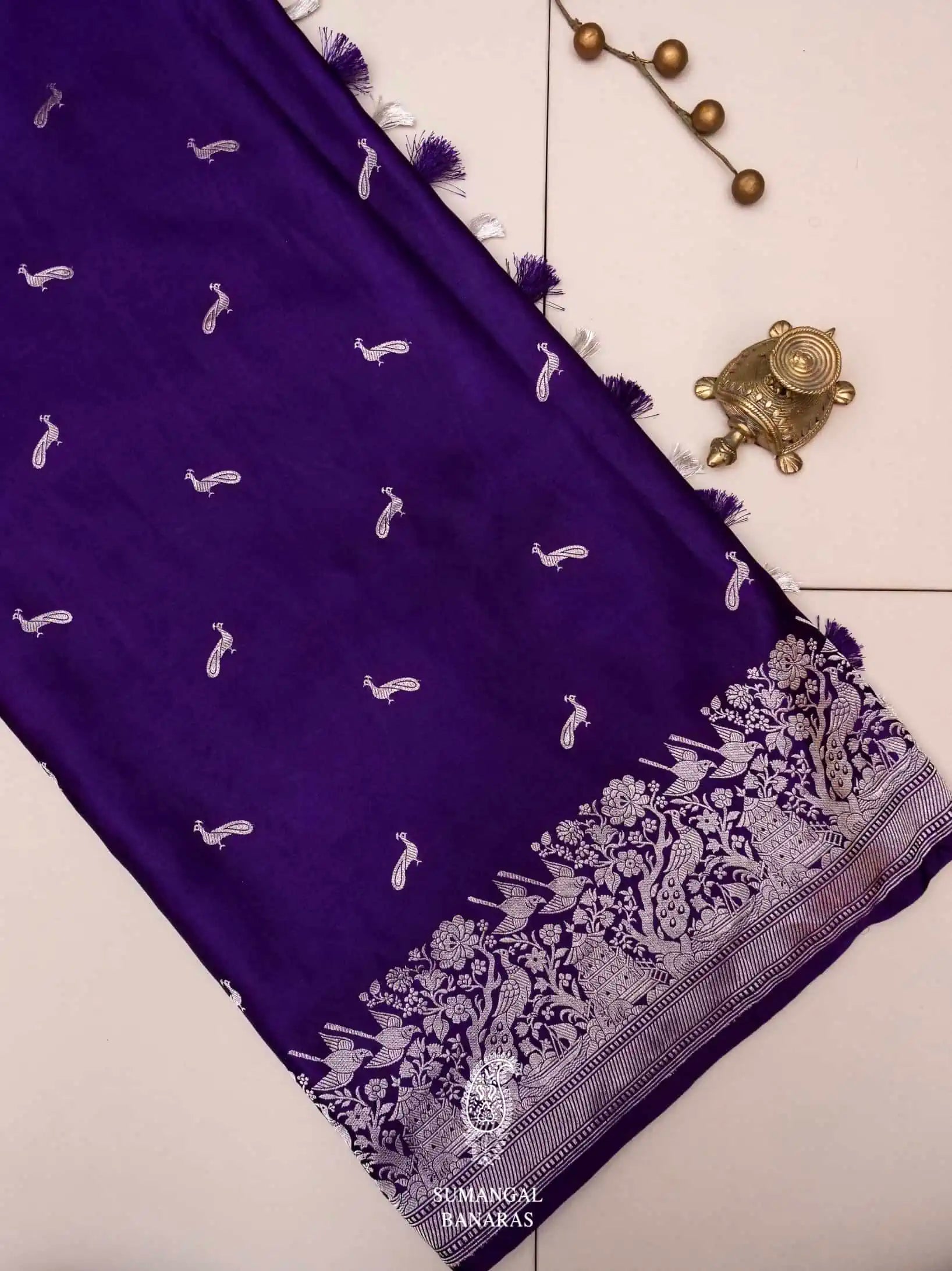 Purple Meenakari Katan Silk Handloom Banarasi Saree - Sacred Weaves