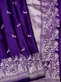 Handwoven Purple Banarasi Shikargaah Mashru Silk Saree