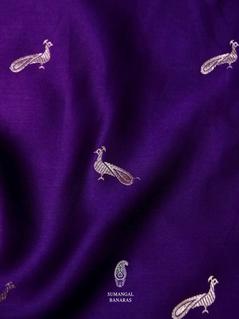 Handwoven Purple Banarasi Shikargaah Mashru Silk Saree