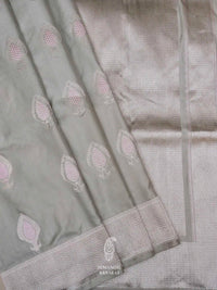 Handwoven Grey Banarasi Mashru Silk Saree