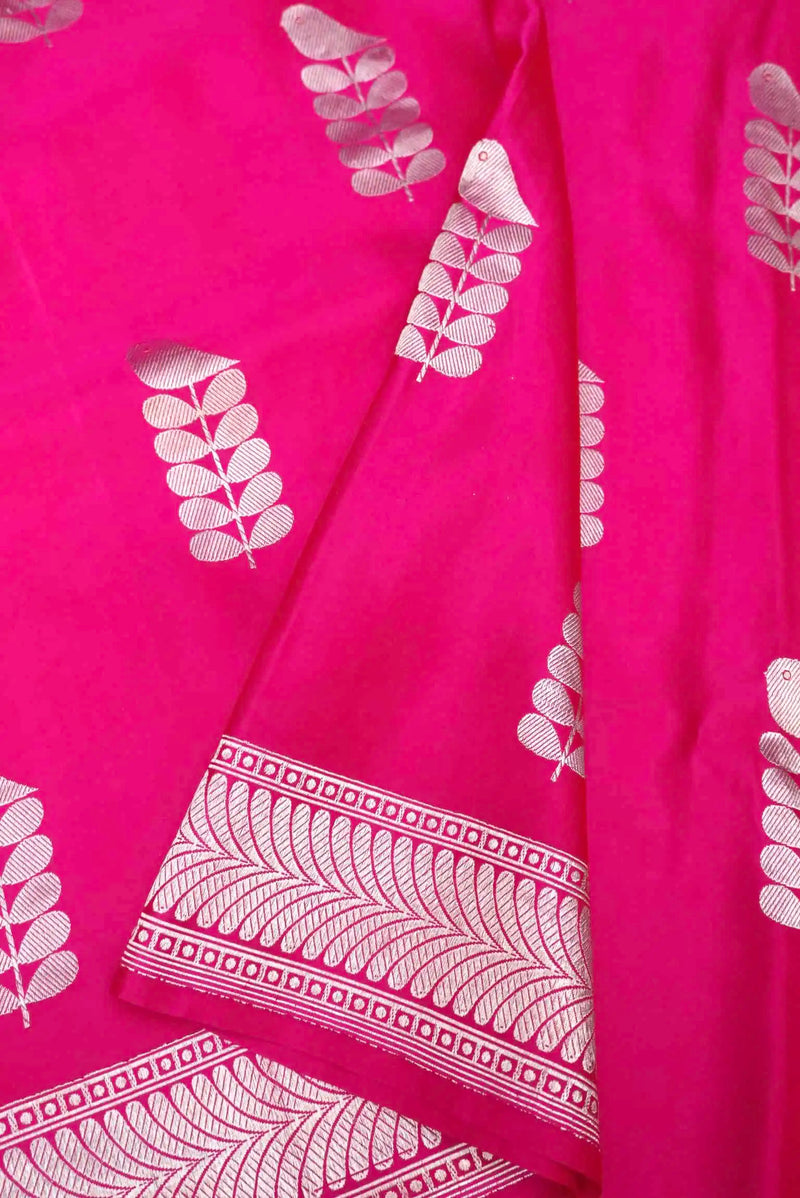 Handwoven Pink Banarasi Mushru Silk Saree