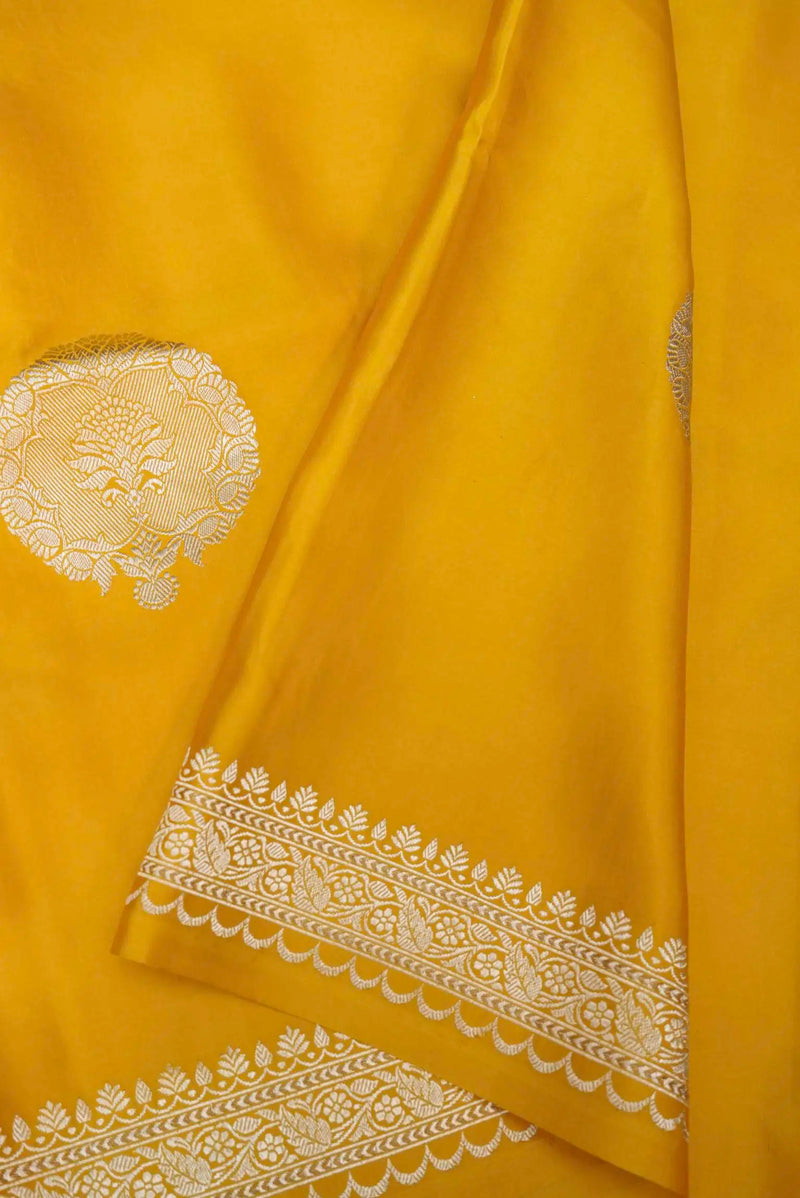 Handwoven Yellow Banarasi Mushru Silk Saree