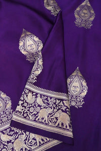 Handwoven Purple Banarasi Mushru Silk Saree