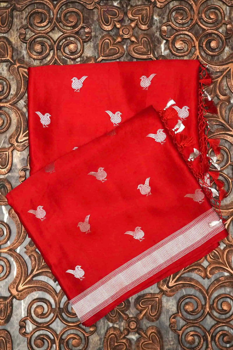 Handwoven Red Banarasi Mushru Silk Saree
