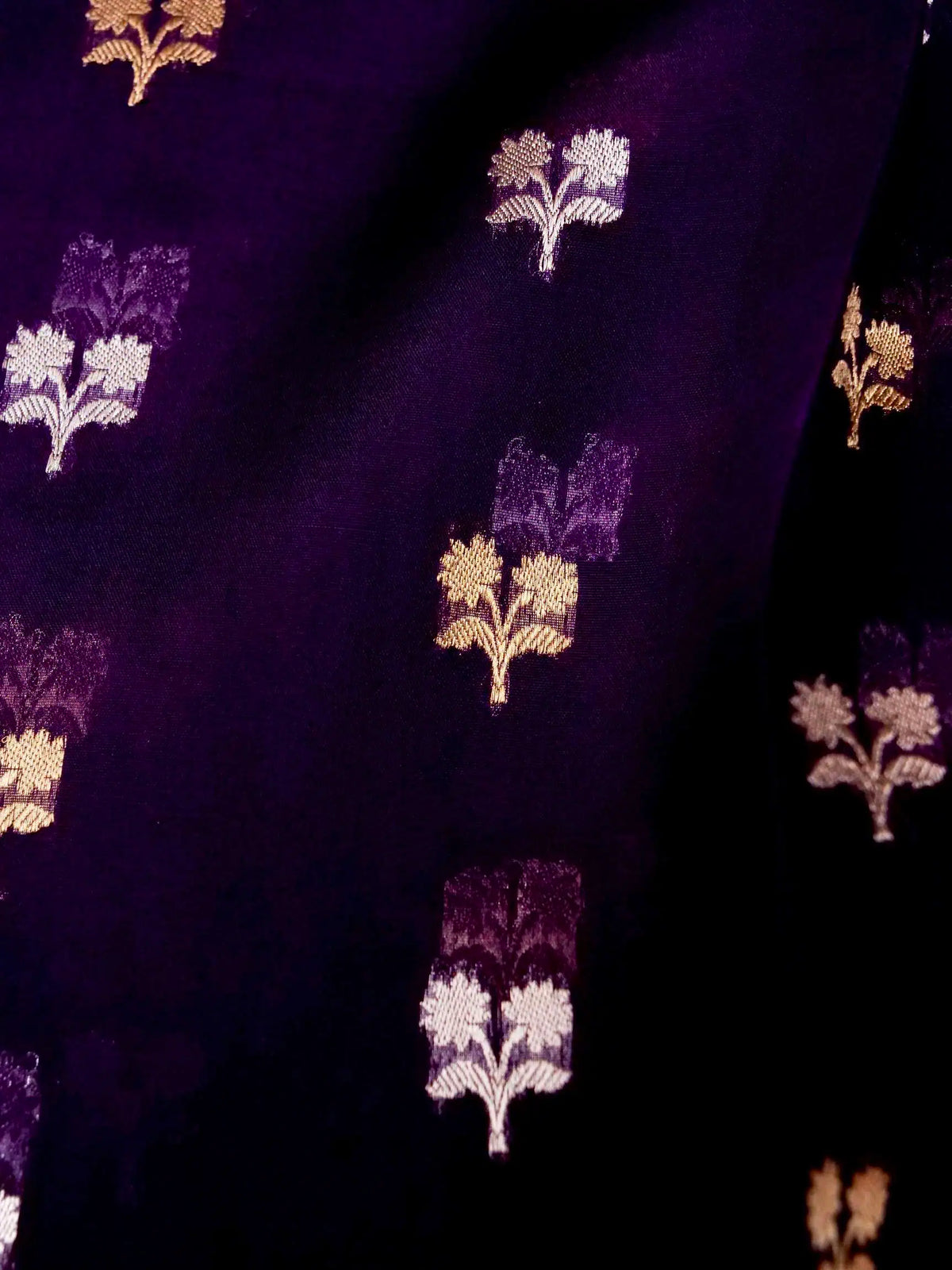 Handwoven Violet Banarasi Kora Silk Saree
