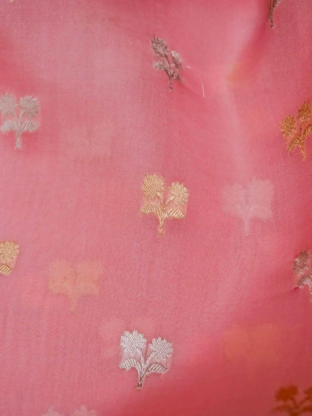 Handwoven Peach Banarasi Kora Silk Saree