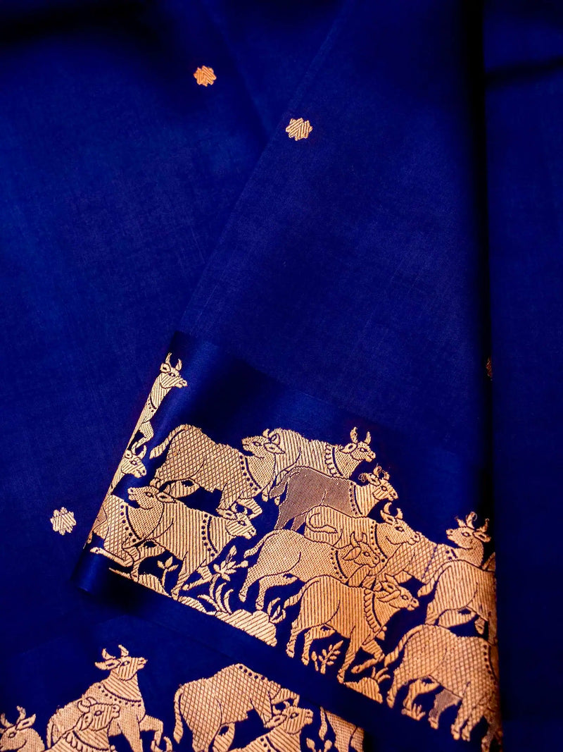 Handwoven Blue Banarasi Katan Soft Silk Saree