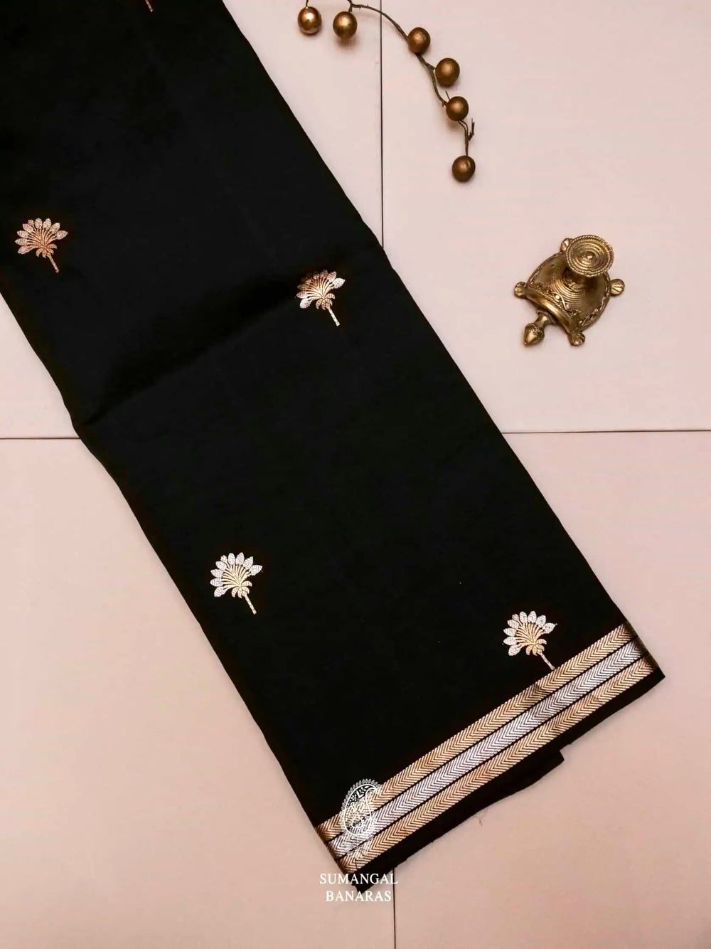 Handwoven Black Banarasi Katan Soft Silk Saree