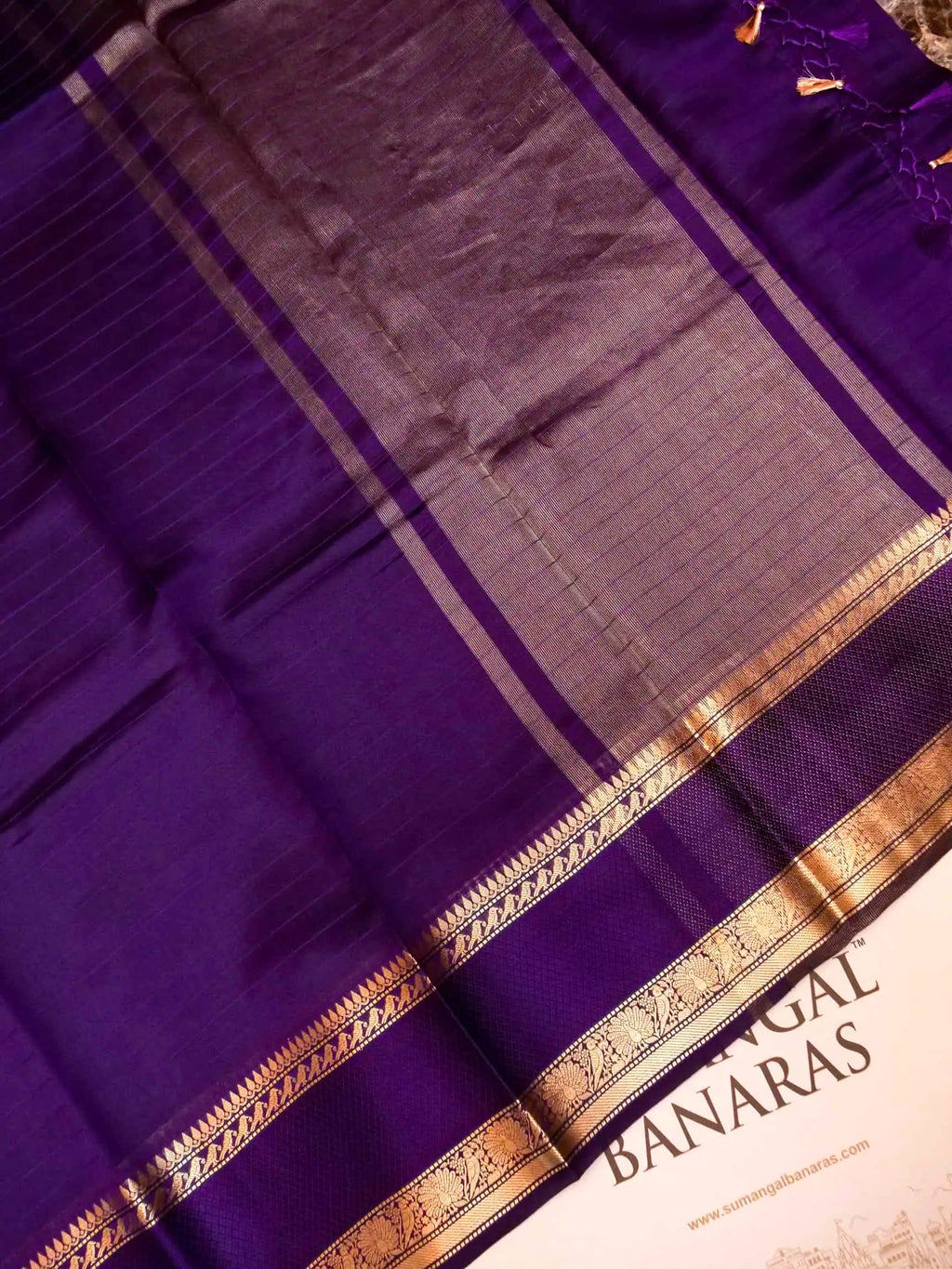 Handwoven Deep Purple Banarasi Katan Soft Silk Saree