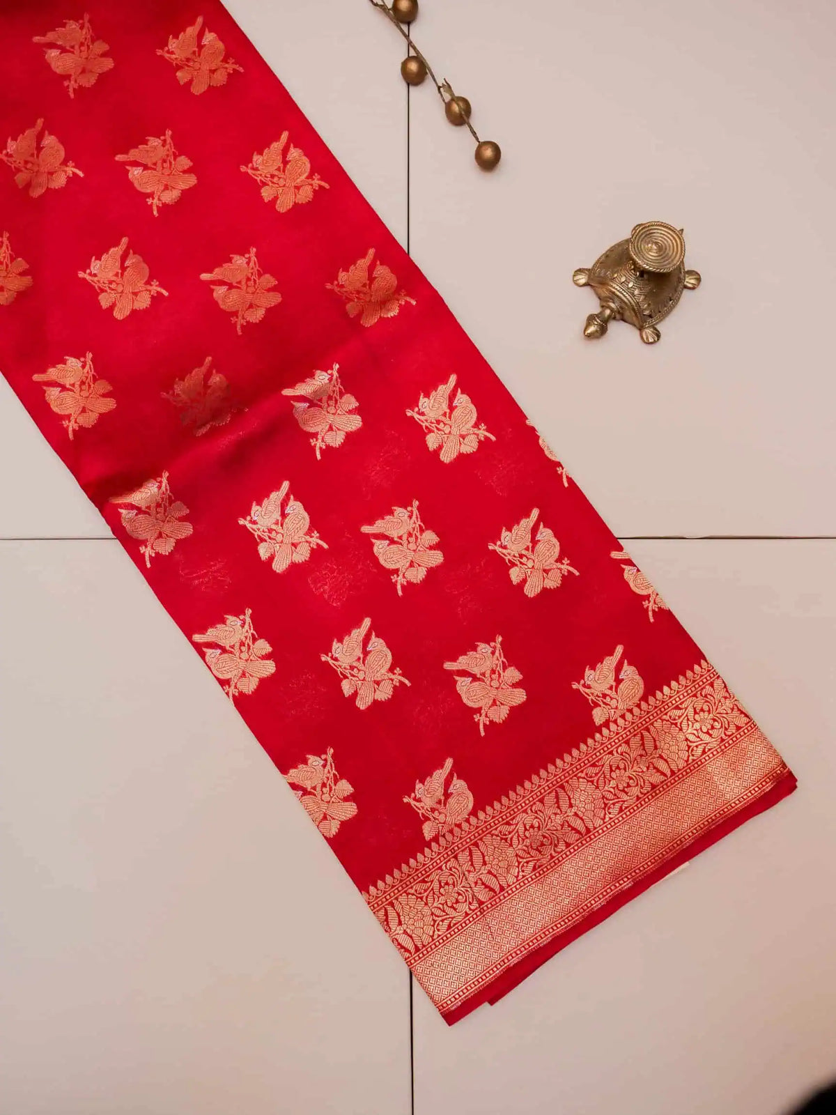 Handwoven Red Banarasi Mashru Silk Saree