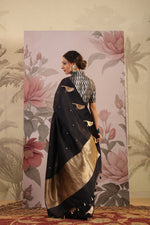 Handwoven Black Banarasi Katan Soft Silk Saree