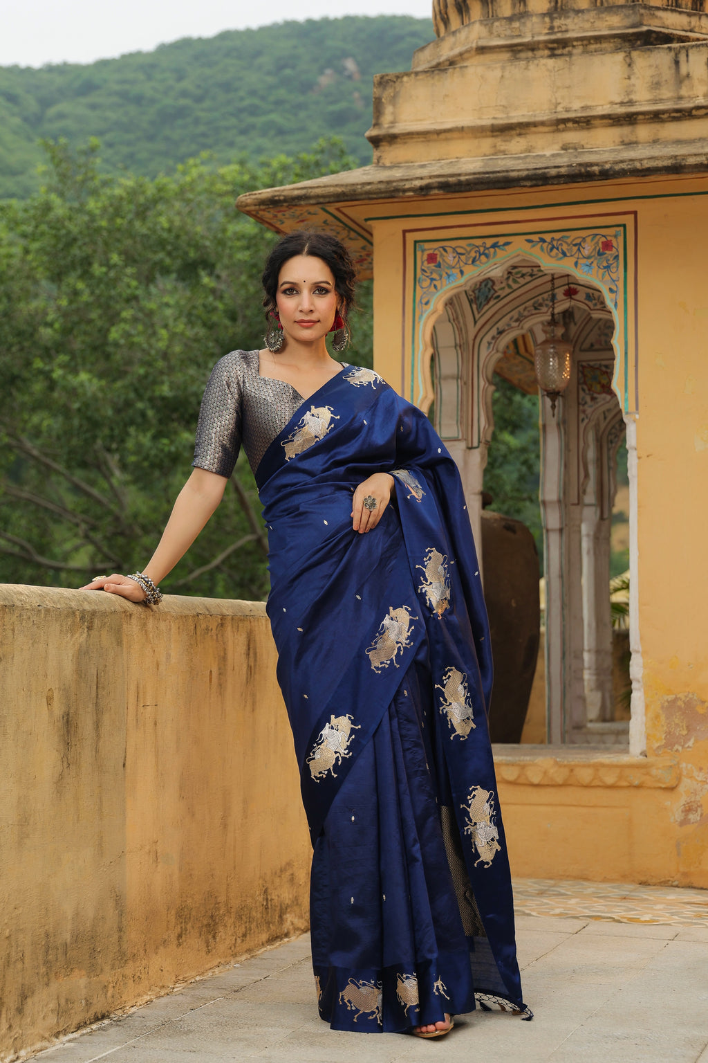 Nandi | Handwoven Blue Banarasi Katan  Soft Silk Saree