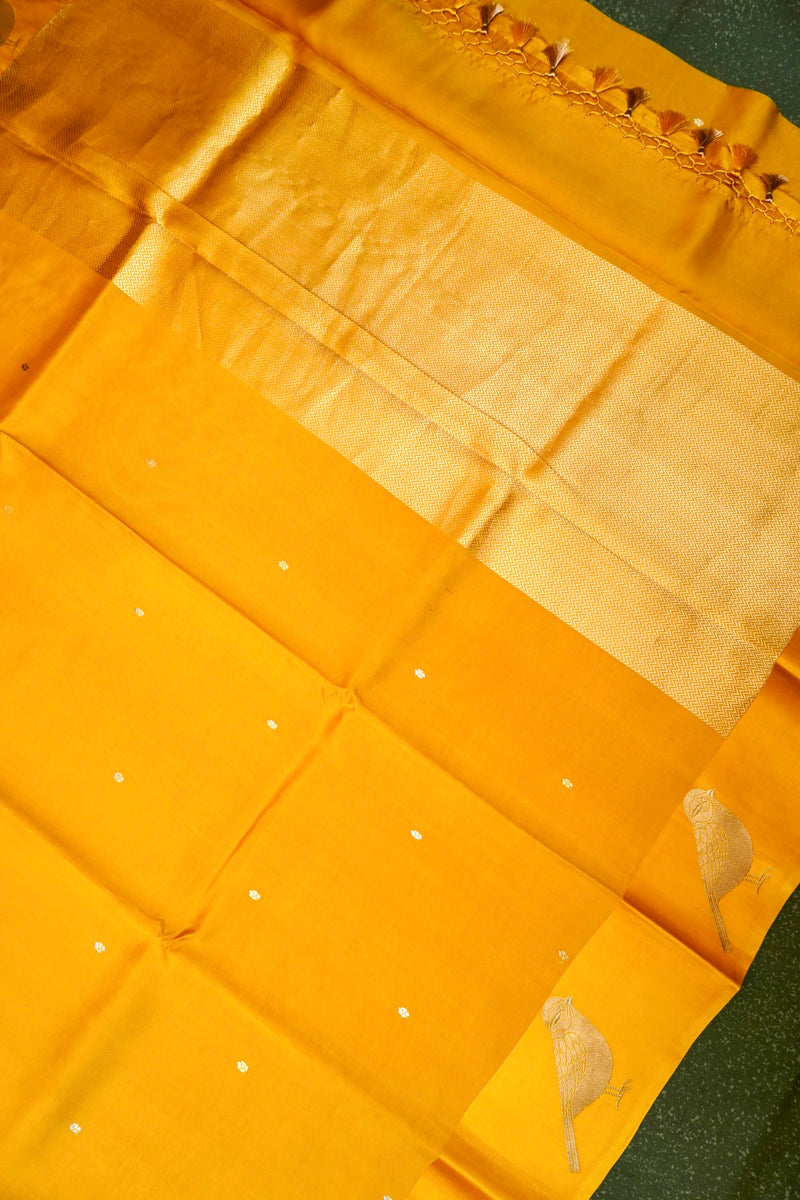 Handwoven Yellow Banarasi Katan Soft Silk Saree