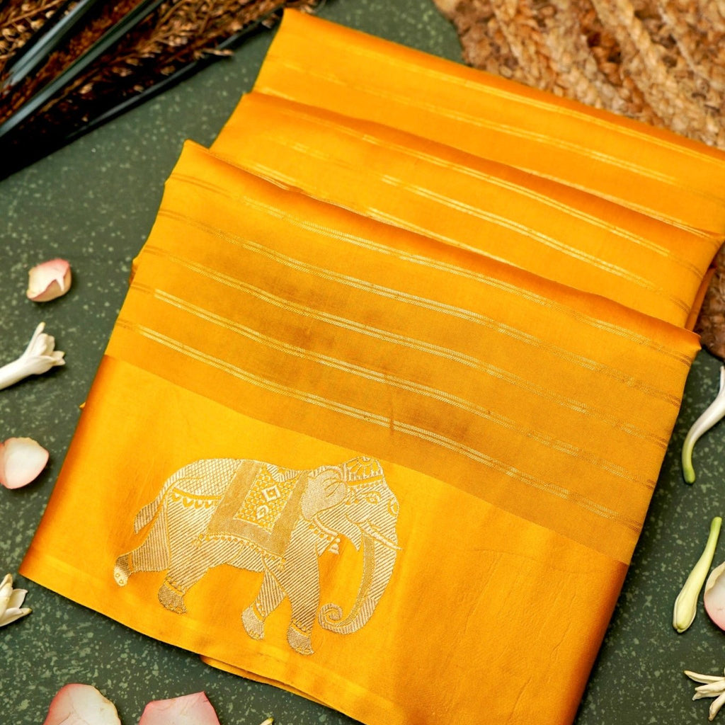 Handwoven Yellow Banarasi Katan Soft Silk Saree