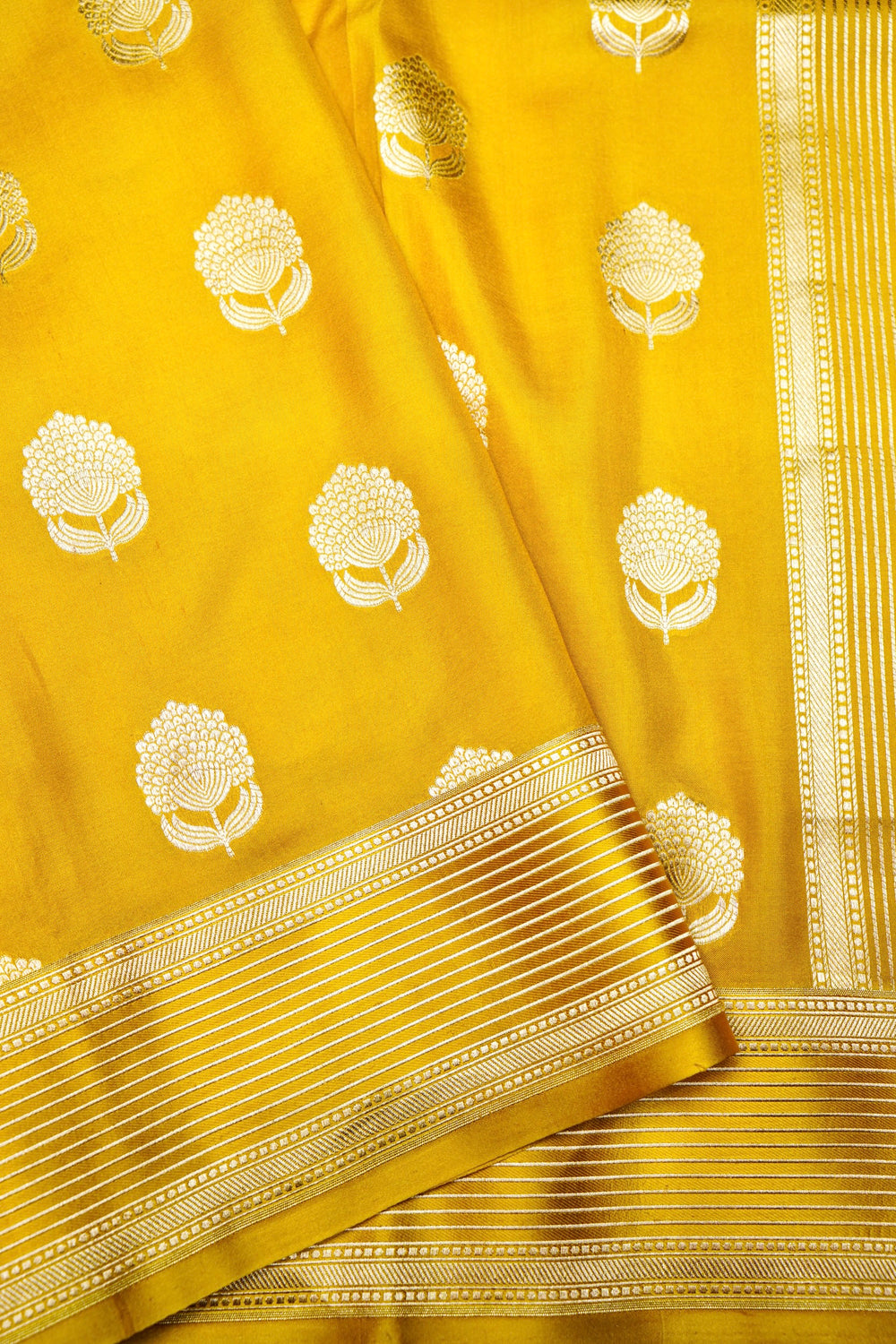 Handwoven Mustard Yellow Banarasi Katan Silk Saree
